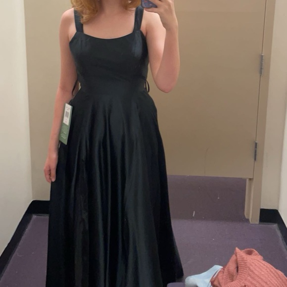 Black Satin Prom Dress With Open Back and Slit - Picture 2 of 4